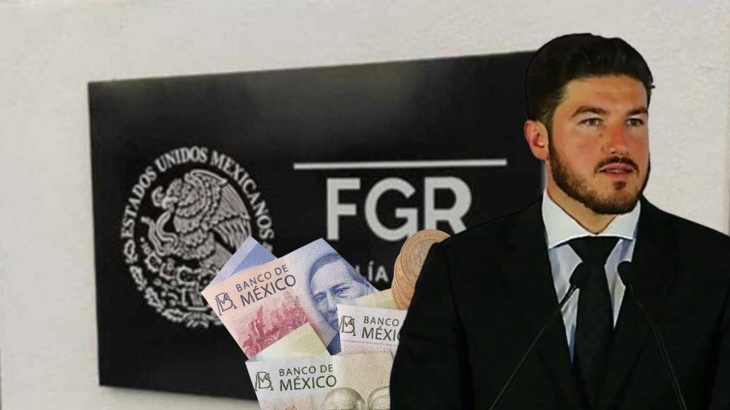 Despacho-de-samuel-garcia - Enbroncados Man in a Suit at a Podium Speaking, with an Fgr Backdrop and Mexican Banknotes in the Foreground. - Enbroncados