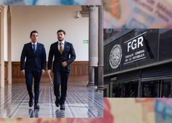 Two Men in Dark Suits Walk Down a Tiled Hallway of a Government Building; a Second Image Shows the Fgr Sign (fiscalía General De La República). - Enbroncados
