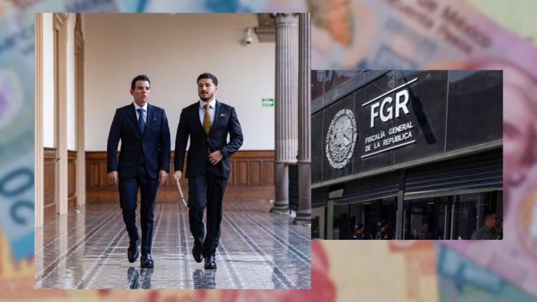 Two Men in Dark Suits Walk Down a Tiled Hallway of a Government Building; a Second Image Shows the Fgr Sign (fiscalía General De La República). - Enbroncados