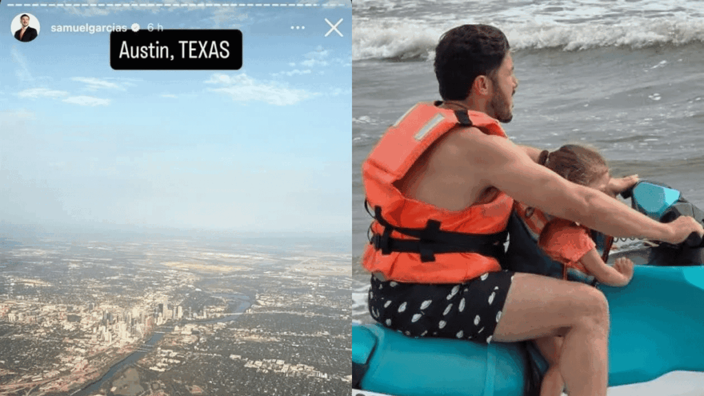 Dos Fotos. En Una Se Ve La Publicación De Instagram De Samuel Dirigiendose a Austin Y La Otra Es Como Aprovecha Las Vacaciones Pagadas Para Samuel Con Dinero Del Estado Junto Con Su Hija. - Enbroncados