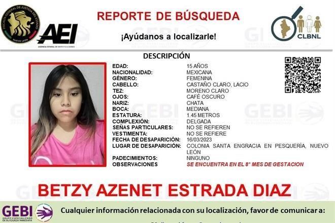 Desaparece adolescente de 15 años embarazada